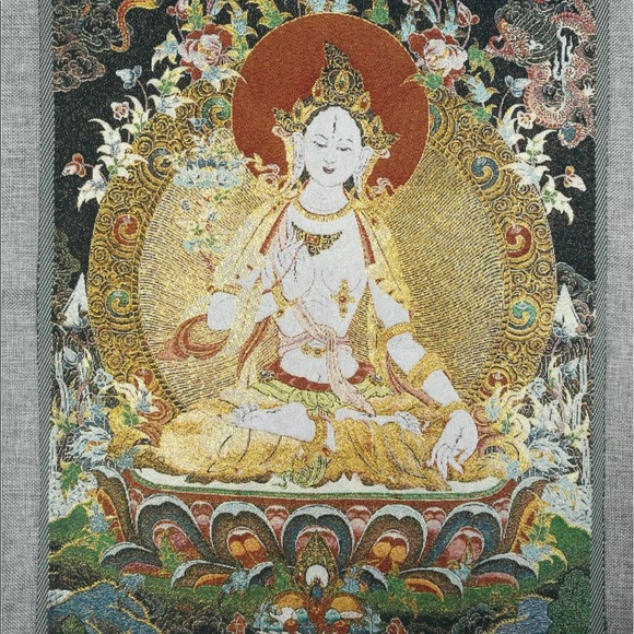 24” Tibetan silk embroidered White Tara Mural - Picture 7 of 8